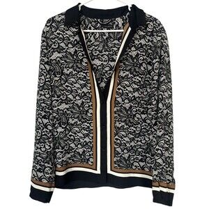 Talbots Black White Paisley Print  Button Up Blouse  size 12 Career professional